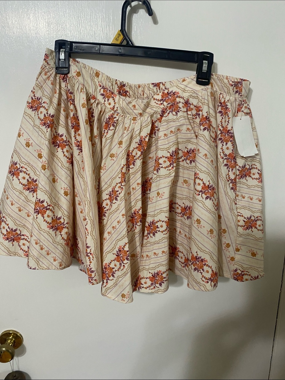 Free People Cream Mini Skirt with Orange Floral Print